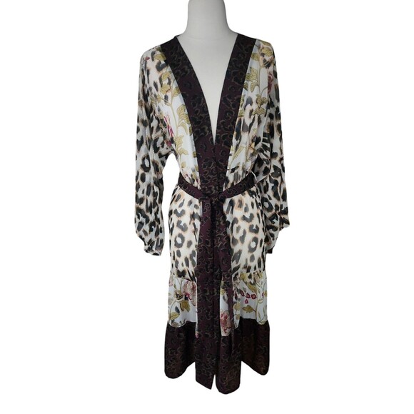 Vince Camuto Mixed Print Cheetah Kimono Duster One Size Floral Dark Romance Boho - Picture 1 of 7